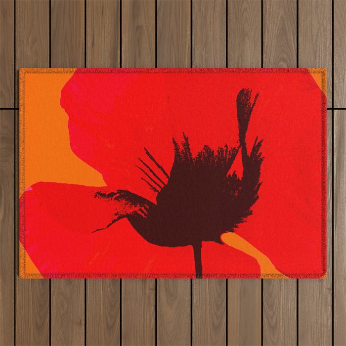 Large Red Poppy Orange Background #decor #society6 #buyart Outdoor Rug Gallery Image 1