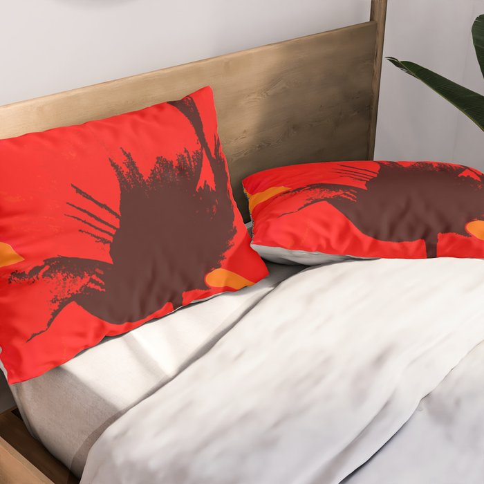 Large Red Poppy Orange Background #decor #society6 #buyart Pillow Sham Gallery Image 2