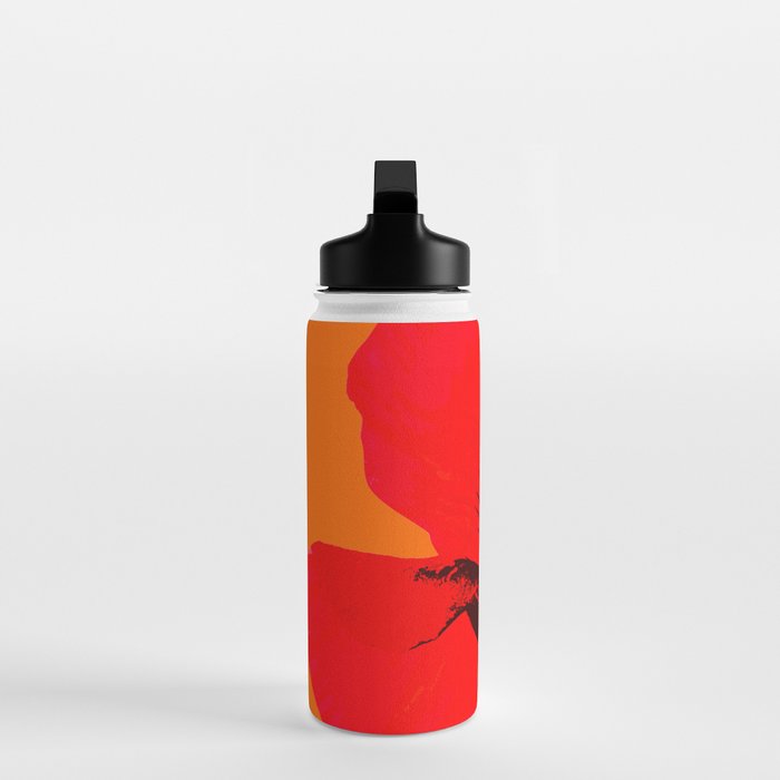 Large Red Poppy Orange Background #decor #society6 #buyart Water Bottle Gallery Image 3