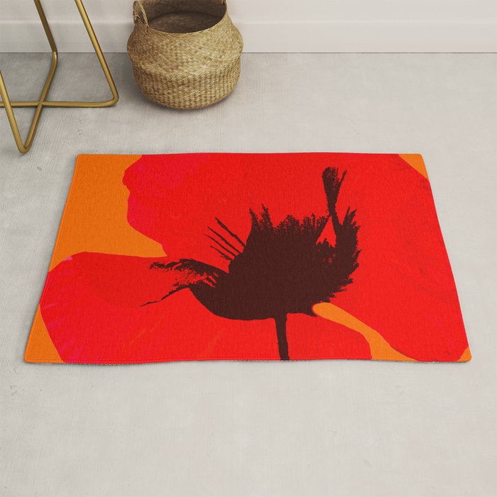 Large Red Poppy Orange Background #decor #society6 #buyart Rug Gallery Image 1