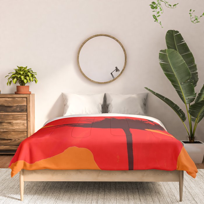 Large Red Poppy Orange Background #decor #society6 #buyart Comforter Gallery Image 3
