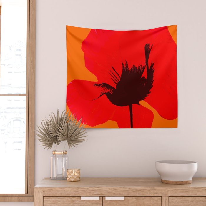 Large Red Poppy Orange Background #decor #society6 #buyart Wall Tapestry Gallery Image 2