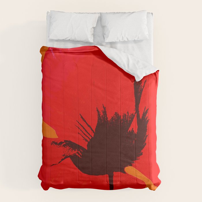 Large Red Poppy Orange Background #decor #society6 #buyart Comforter Gallery Image 6