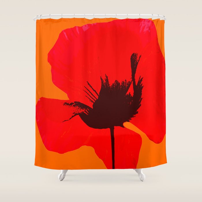 Large Red Poppy Orange Background #decor #society6 #buyart Shower Curtain Gallery Image 1