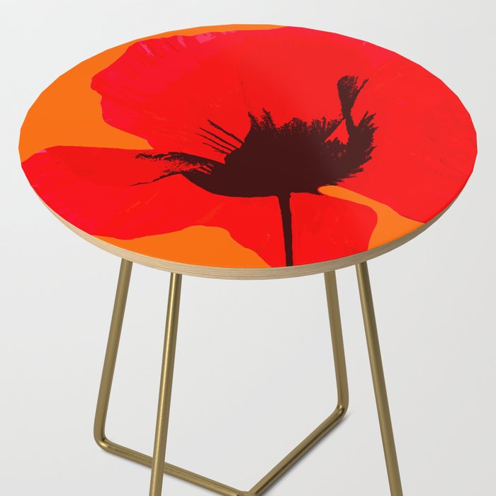 Large Red Poppy Orange Background #decor #society6 #buyart Side Table Gallery Image 2