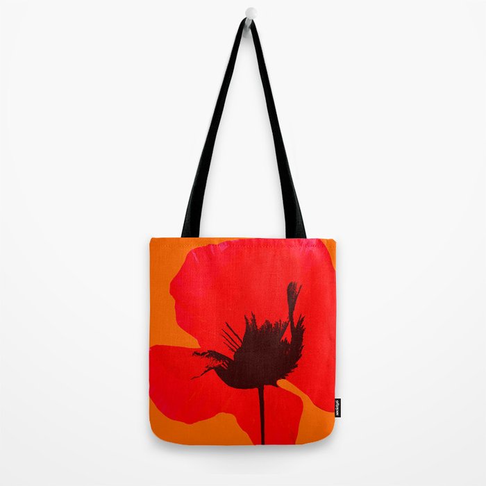 Large Red Poppy Orange Background #decor #society6 #buyart Tote Bag Gallery Image 2