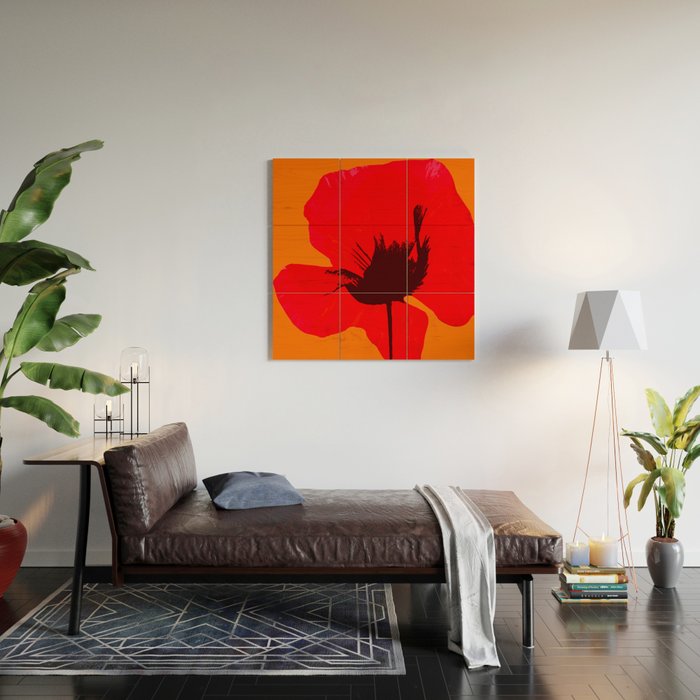 Large Red Poppy Orange Background #decor #society6 #buyart Wood Wall Art Gallery Image 2