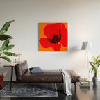 Large Red Poppy Orange Background #decor #society6 #buyart Wood Wall Art Gallery Image 2