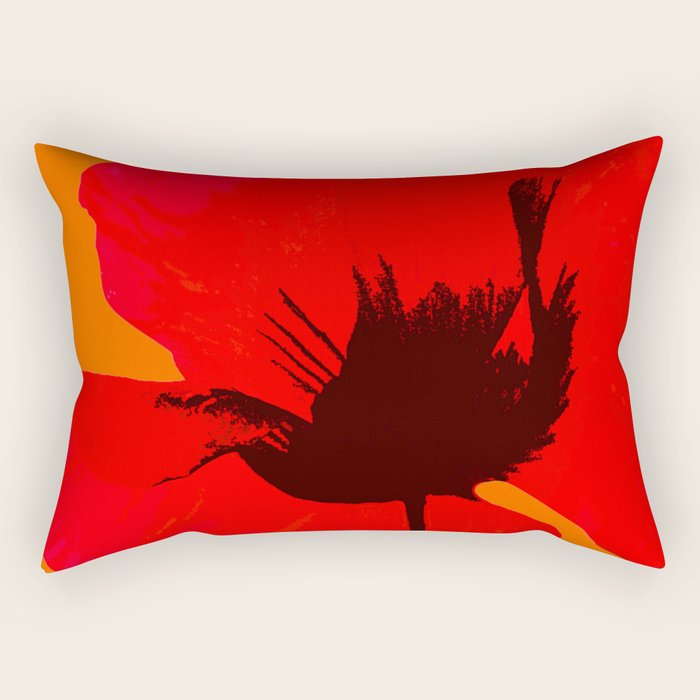 Large Red Poppy Orange Background #decor #society6 #buyart Rectangular Pillow Gallery Image 1