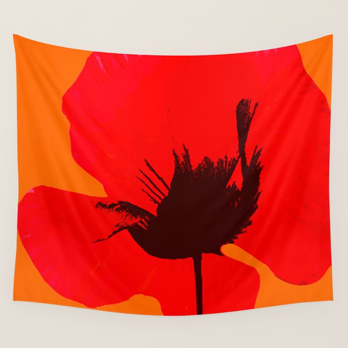 Large Red Poppy Orange Background #decor #society6 #buyart Wall Tapestry Gallery Image 4