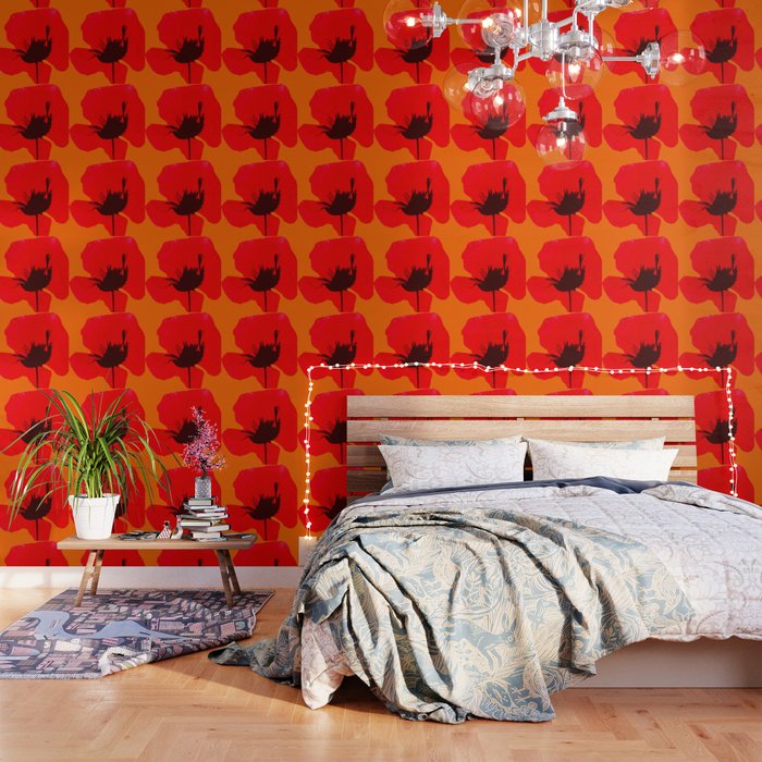 Large Red Poppy Orange Background #decor #society6 #buyart Wallpaper Gallery Image 3