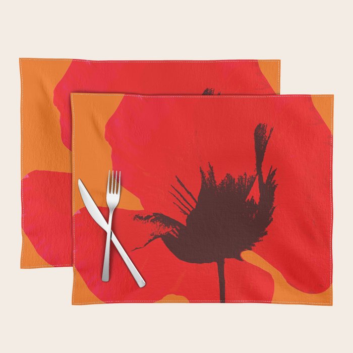 Large Red Poppy Orange Background #decor #society6 #buyart Placemat Gallery Image 1