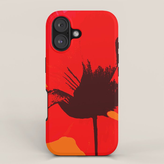 Large Red Poppy Orange Background #decor #society6 #buyart iPhone Case Gallery Image 1