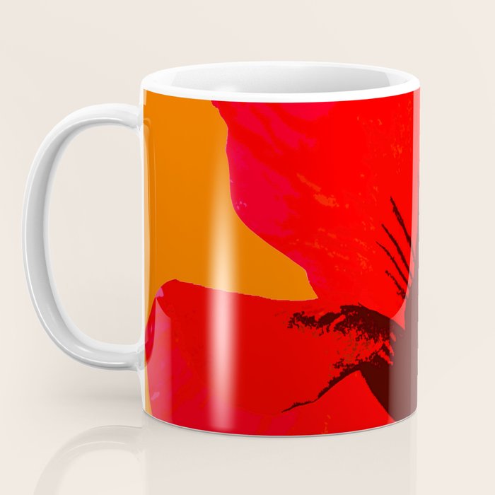 Large Red Poppy Orange Background #decor #society6 #buyart Coffee Mug Gallery Image 3