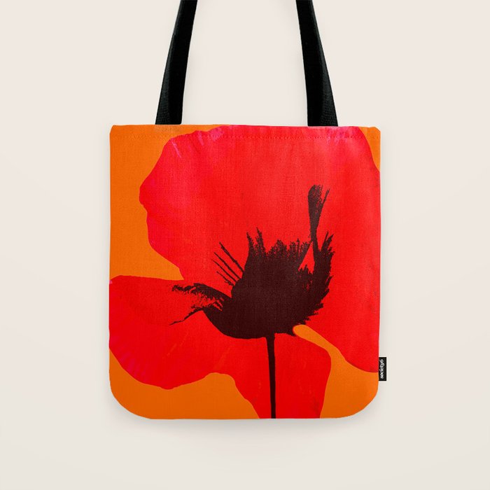 Large Red Poppy Orange Background #decor #society6 #buyart Tote Bag Gallery Image 1