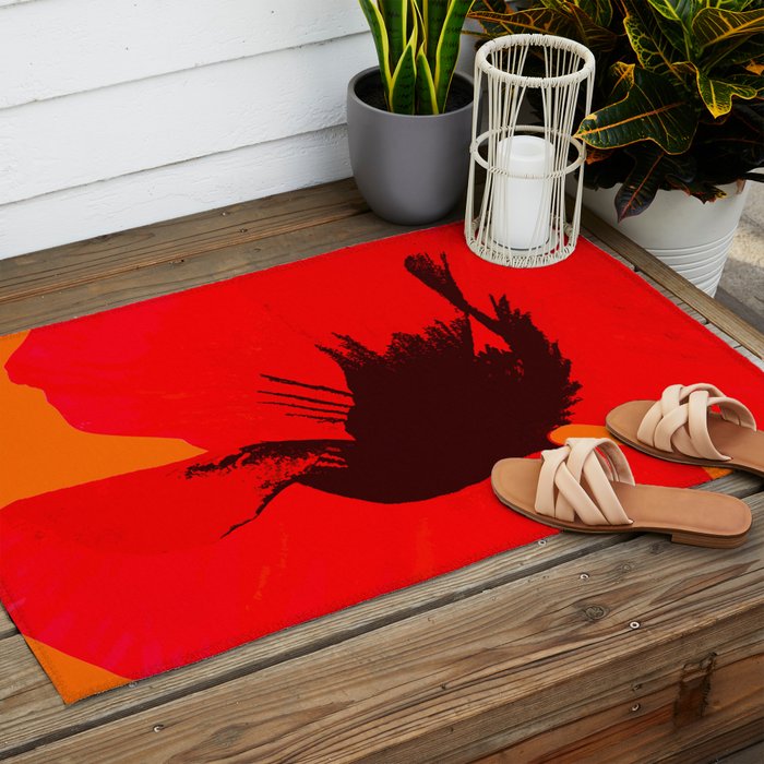 Large Red Poppy Orange Background #decor #society6 #buyart Outdoor Rug Gallery Image 2