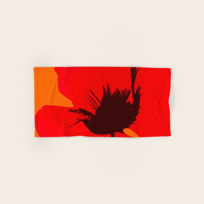 Large Red Poppy Orange Background #decor #society6 #buyart Bath Towel Gallery Image 1