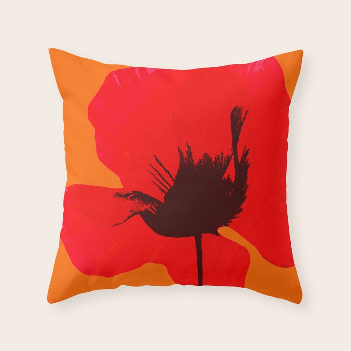 Large Red Poppy Orange Background #decor #society6 #buyart Throw Pillow Gallery Image 6