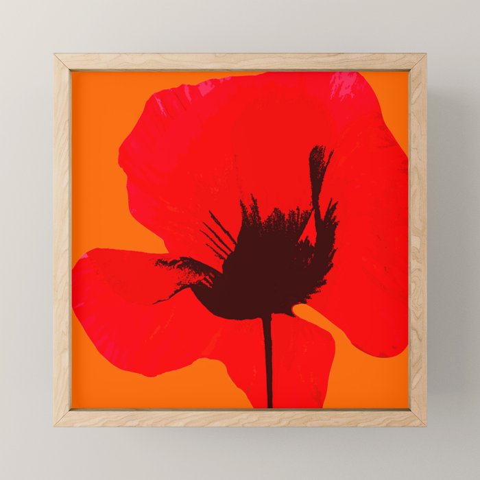 Large Red Poppy Orange Background #decor #society6 #buyart Mini Art Print Gallery Image 1