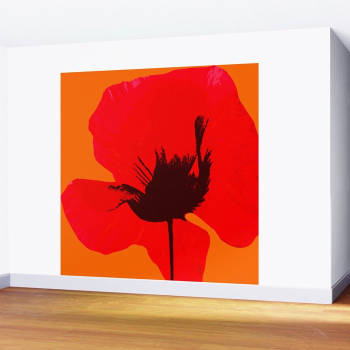 Large Red Poppy Orange Background #decor #society6 #buyart Wall Mural Gallery Image 2
