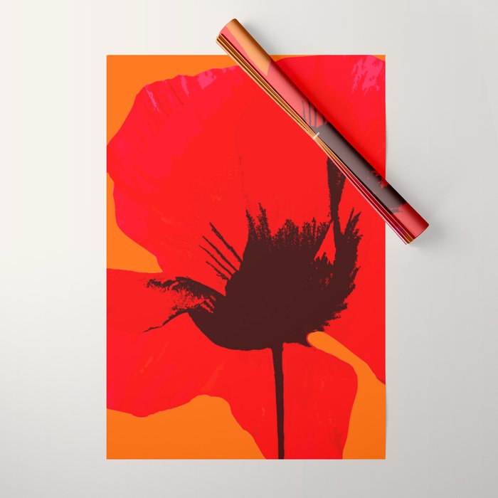Large Red Poppy Orange Background #decor #society6 #buyart Wrapping Paper Gallery Image 1