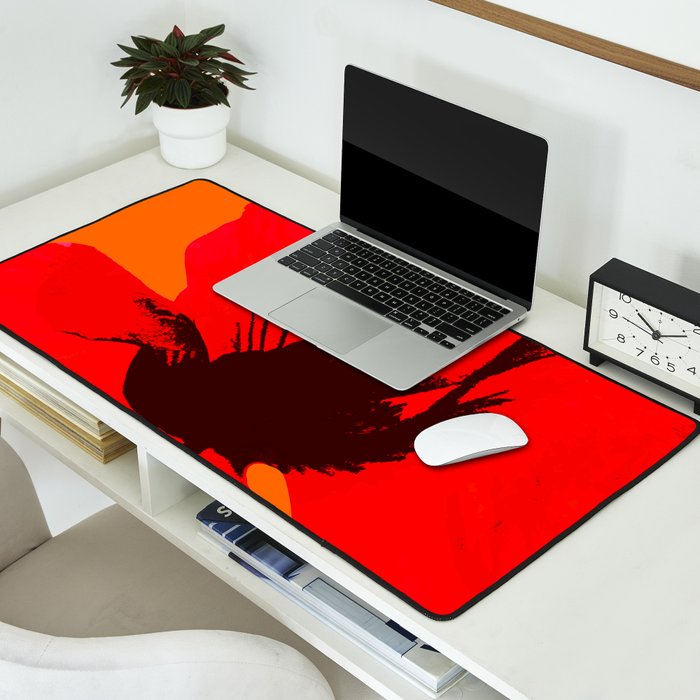 Large Red Poppy Orange Background #decor #society6 #buyart Desk Mat Gallery Image 2