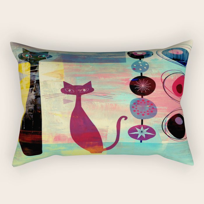 Mid-Century Modern 2 Cats - Graffiti Style Rectangular Pillow Gallery Image 1