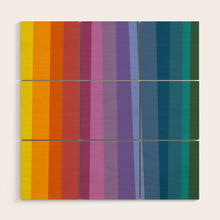 Modern Bright Rainbow Abstract Stripes Wood Wall Art Gallery Image 1
