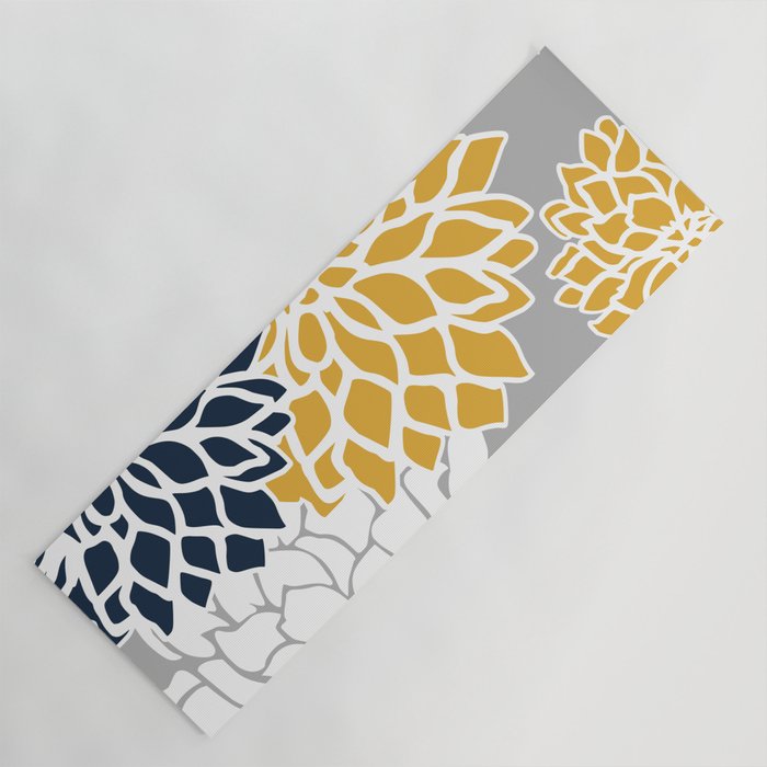Flower Blooms, Yellow, Grey, Navy Yoga Mat Gallery Image 1
