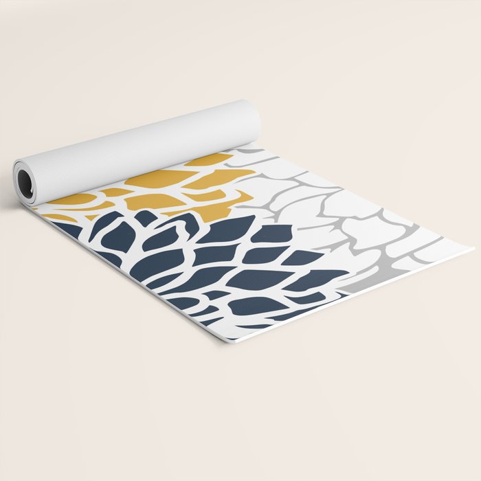 Flower Blooms, Yellow, Grey, Navy Yoga Mat Gallery Image 2