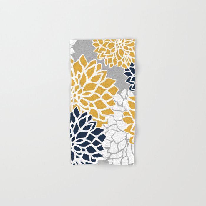 Flower Blooms, Yellow, Grey, Navy Bath Towel Gallery Image 1
