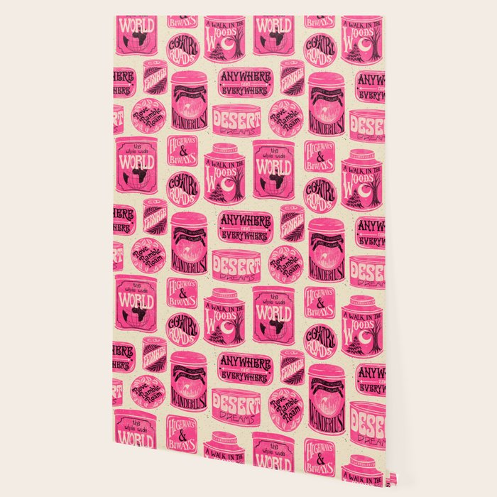 Vagabondâs Cupboard - pink and black on cream Wallpaper Gallery Image 2