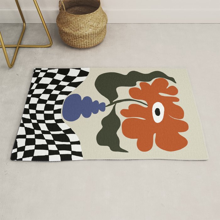 Bold retro flower with check  Rug Gallery Image 1
