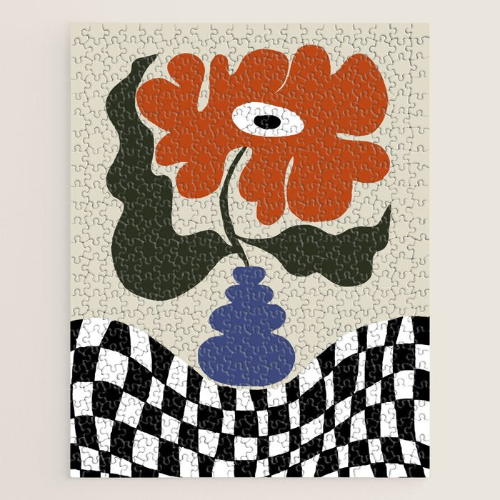 Bold retro flower with check  Jigsaw Puzzle Gallery Image 1