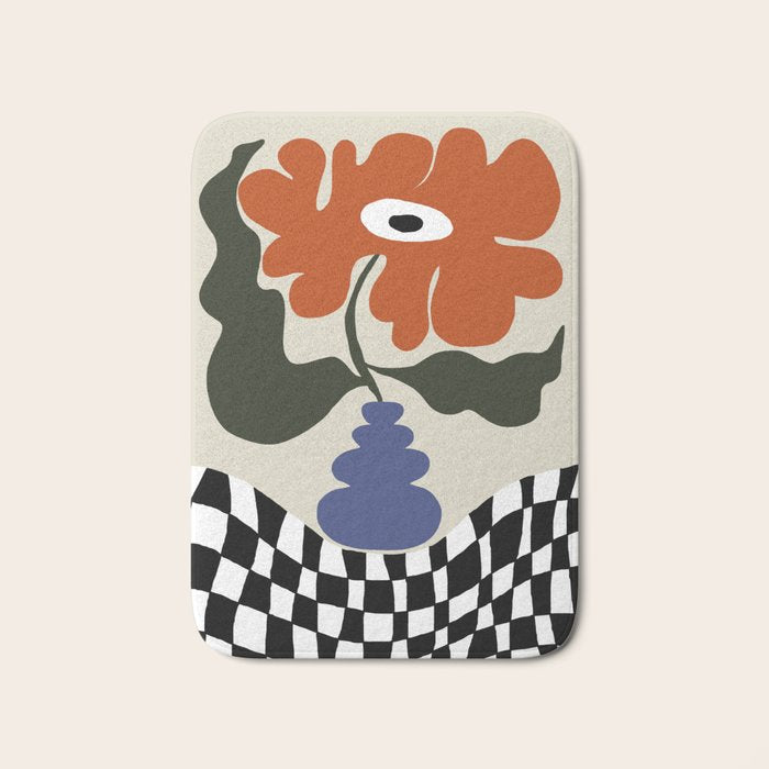 Bold retro flower with check  Bath Mat Gallery Image 1
