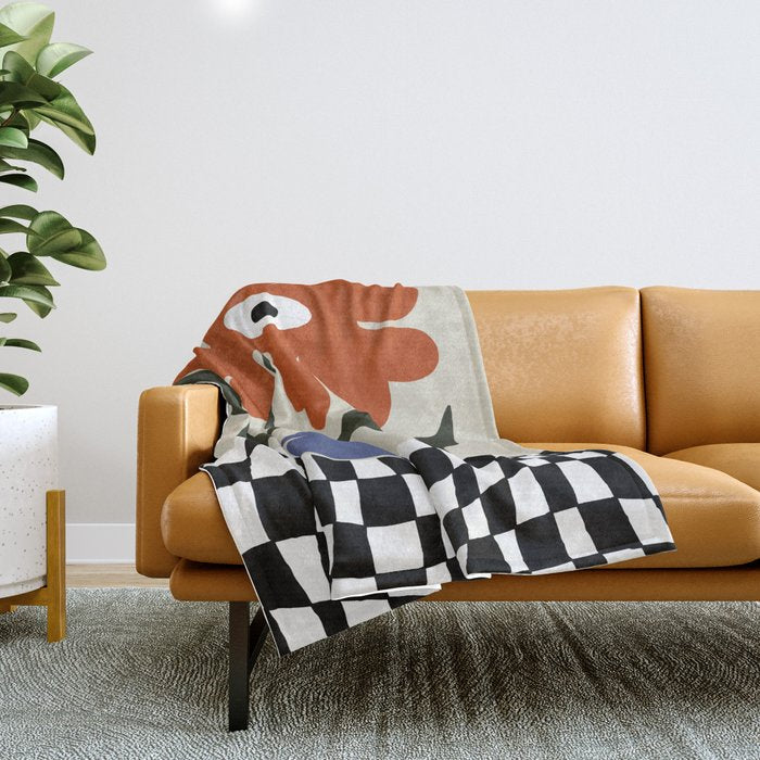 Bold retro flower with check  Throw Blanket Gallery Image 1
