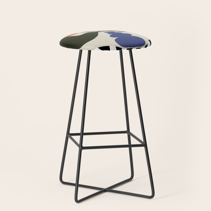 Bold retro flower with check  Stool Gallery Image 1