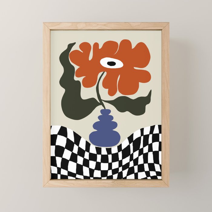 Bold retro flower with check  Mini Art Print Gallery Image 1