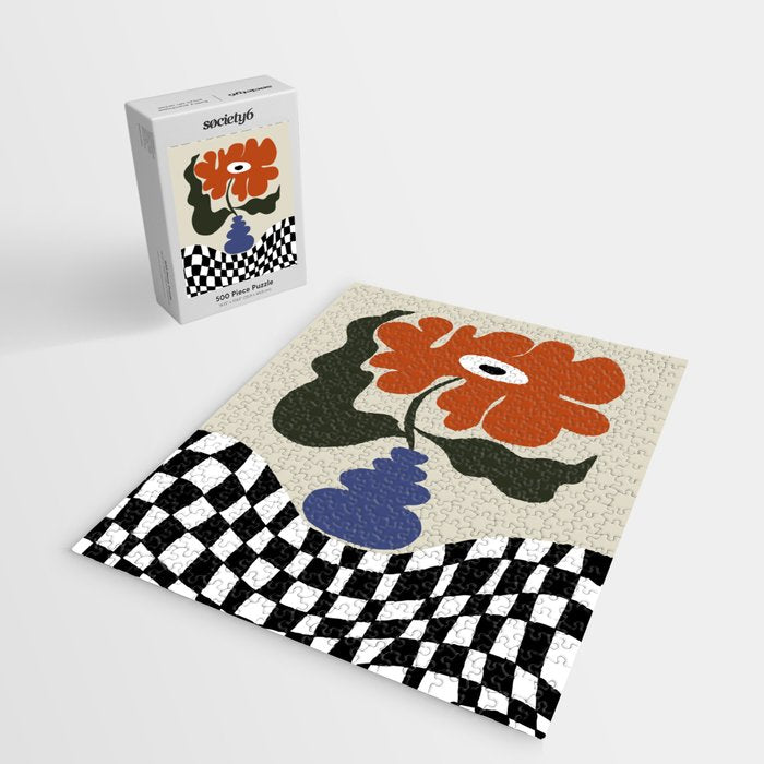Bold retro flower with check  Jigsaw Puzzle Gallery Image 2
