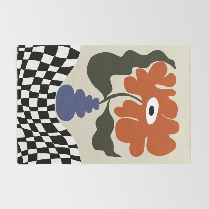 Bold retro flower with check  Rug Gallery Image 2