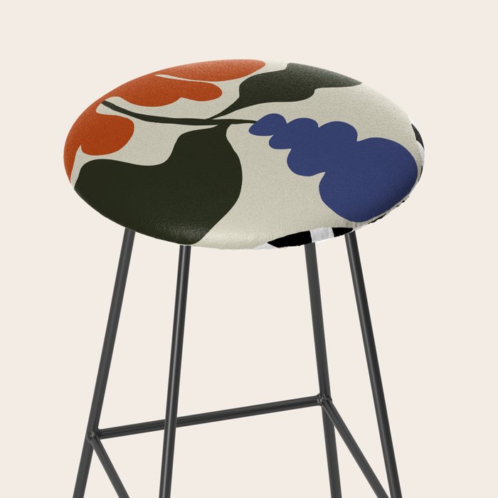 Bold retro flower with check  Stool Gallery Image 2