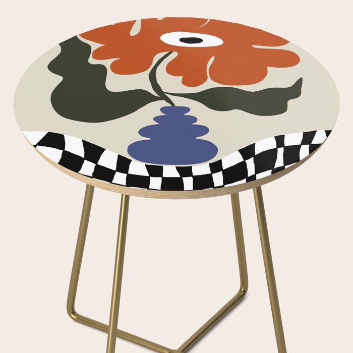 Bold retro flower with check  Side Table Gallery Image 2