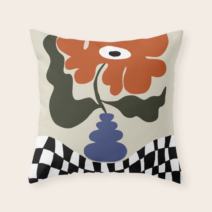 Bold retro flower with check  Throw Pillow Gallery Image 6