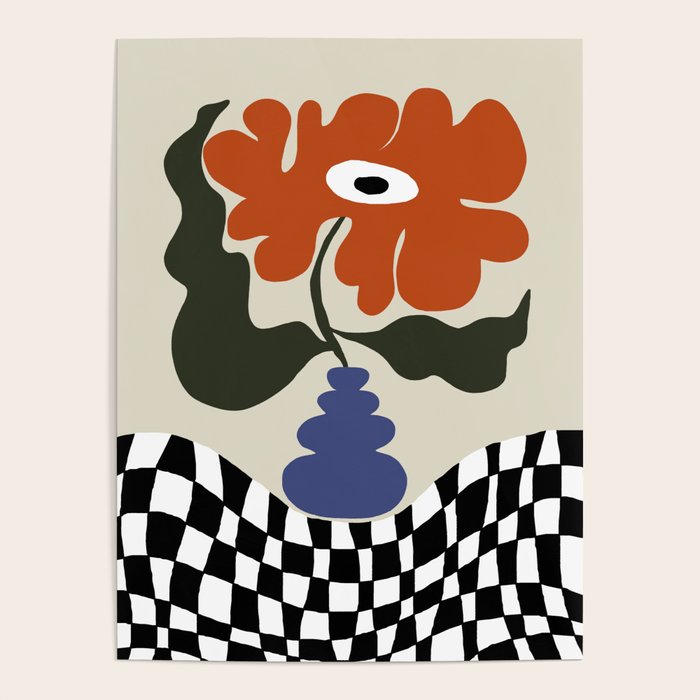 Bold retro flower with check  Poster Gallery Image 1