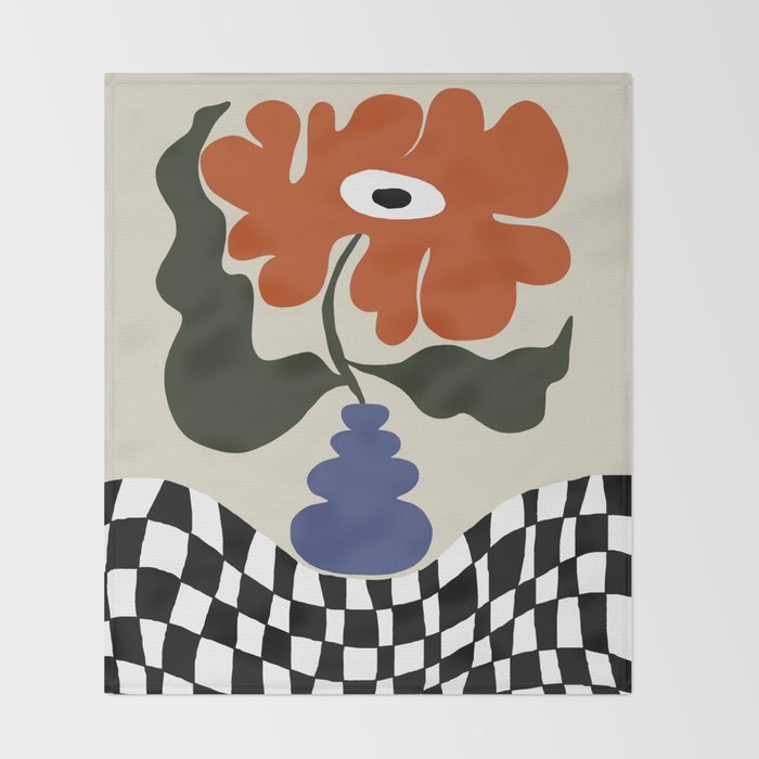 Bold retro flower with check  Throw Blanket Gallery Image 2