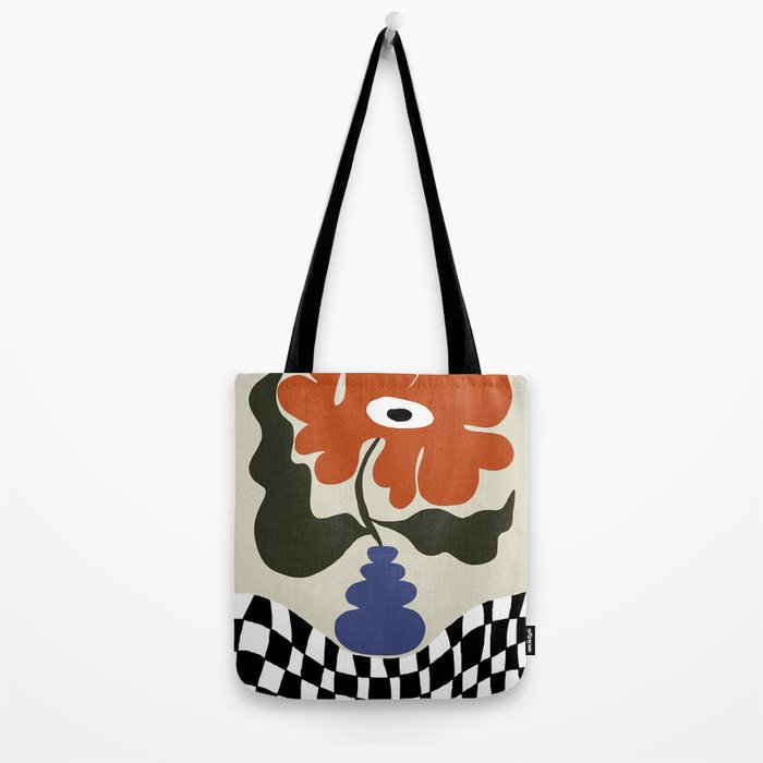 Bold retro flower with check  Tote Bag Gallery Image 2
