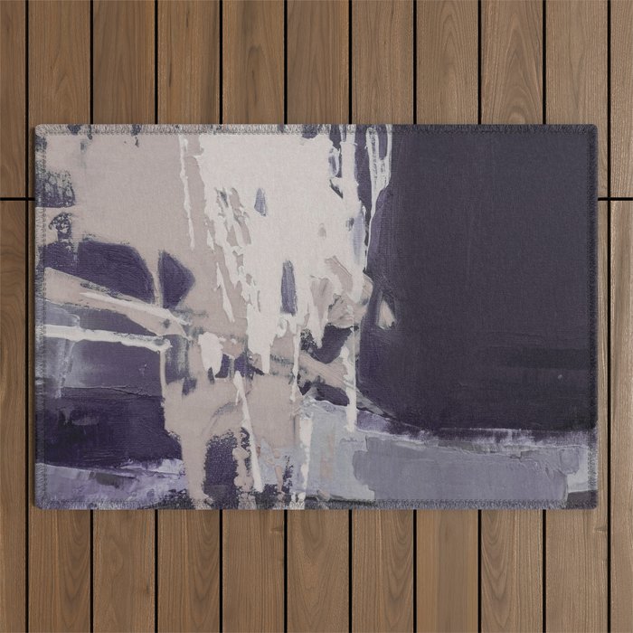 Moody Lilac Abstract  Purple and Beige Modern Painting Outdoor Rug Gallery Image 1