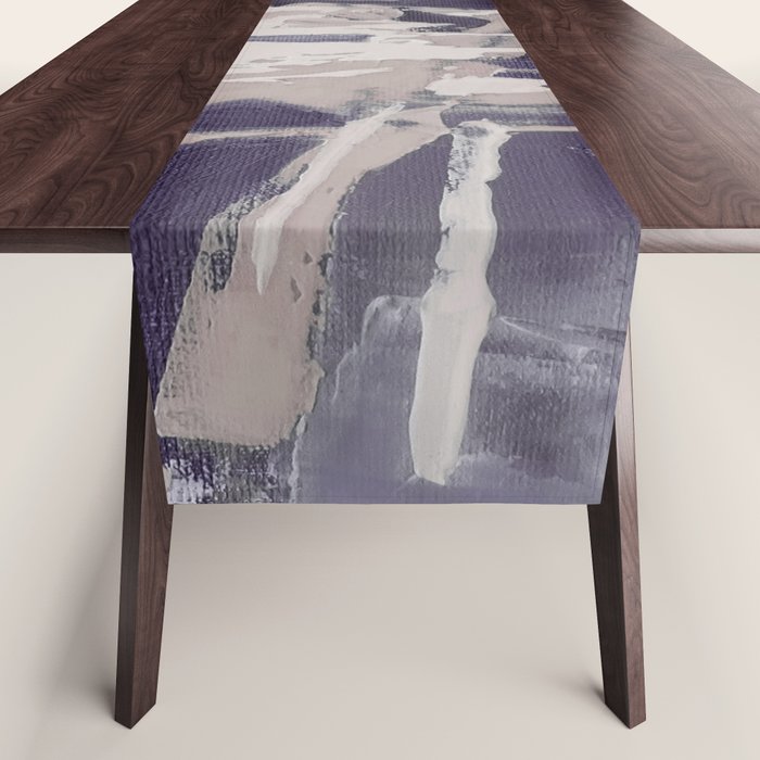 Moody Lilac Abstract  Purple and Beige Modern Painting Table Runner Gallery Image 1