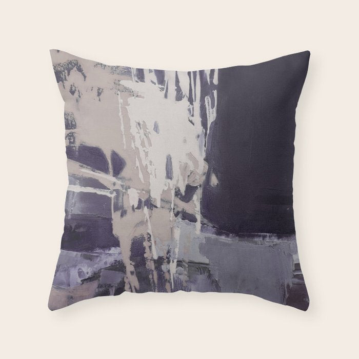 Moody Lilac Abstract  Purple and Beige Modern Painting Throw Pillow Gallery Image 1