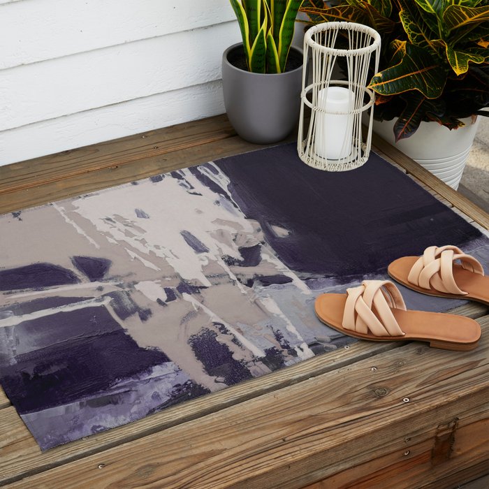 Moody Lilac Abstract  Purple and Beige Modern Painting Outdoor Rug Gallery Image 2